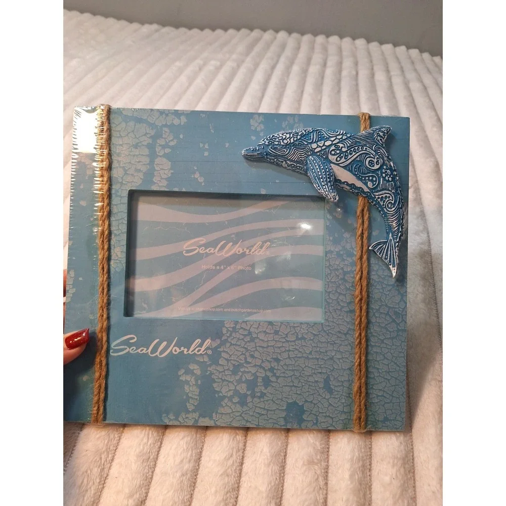 SeaWorld Dolpin Beach 4X6‎ Photo Picture Frame Wood Rope Mosaic NEW